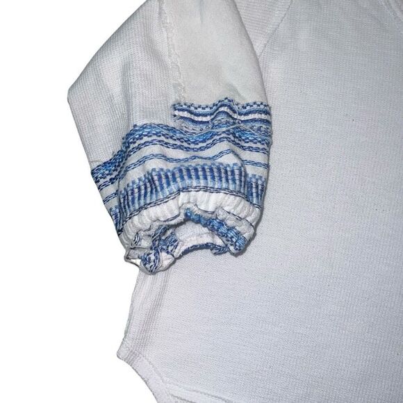 WE THE FREE White Bubble Sleeve Blue Embroidered Blouse Size S - Picture 5 of 10